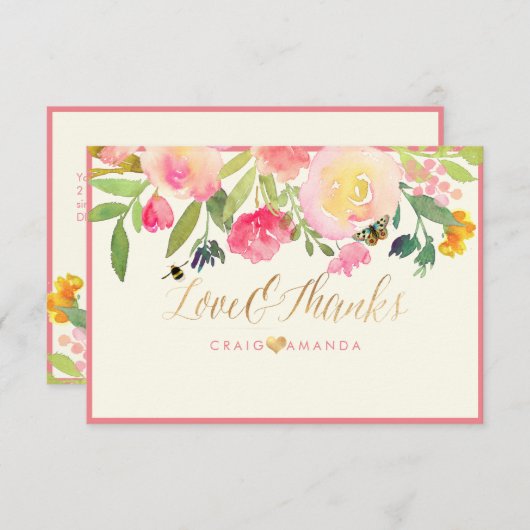 PixDezines春フローラWatercolorありがとうございました サンキューカード (正面/裏面)