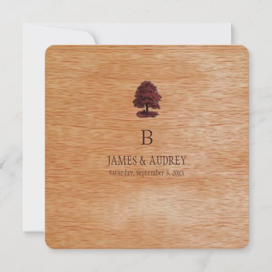 PixDezines木材ベニフェイクア+オーク材の木 招待状 (正面)