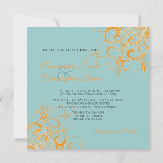 PixDezines柑橘の渦/日背景 招待状 (裏面)