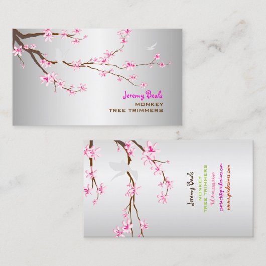 PixDezines桜/ピンクさくらんぼツリートリマ♥ー 名刺 (正面/裏面)