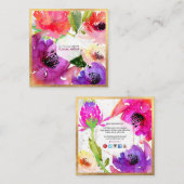 PixDezines水バラ/フローラ水彩 スクエア名刺 (正面/裏面)