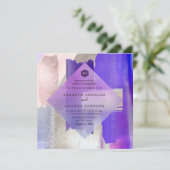 PixDezines水モダン色バイオレット+シルバー 招待状 (スタンド正面)