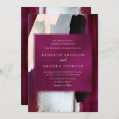 PixDezines水モダン色赤面ブルゴーニュ灰色 招待状 (正面/裏面)