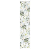 PixDezines水彩ほこりっぽいブルーガムの葉 ショートテーブルランナー (正面)