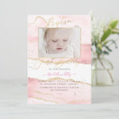 PixDezines水彩アゲート第1誕生日バプテスマ 招待状 (スタンド正面)