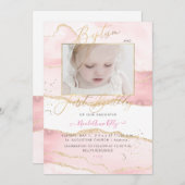 PixDezines水彩アゲート第1誕生日バプテスマ 招待状 (正面/裏面)