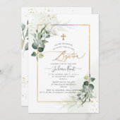 PixDezines水彩ガムユーカリ洗礼 招待状 (正面/裏面)