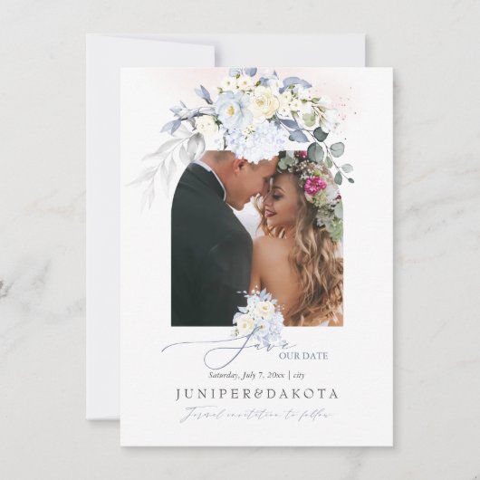 PixDezines水彩クリームバラブルーハイド セーブザデート (正面)