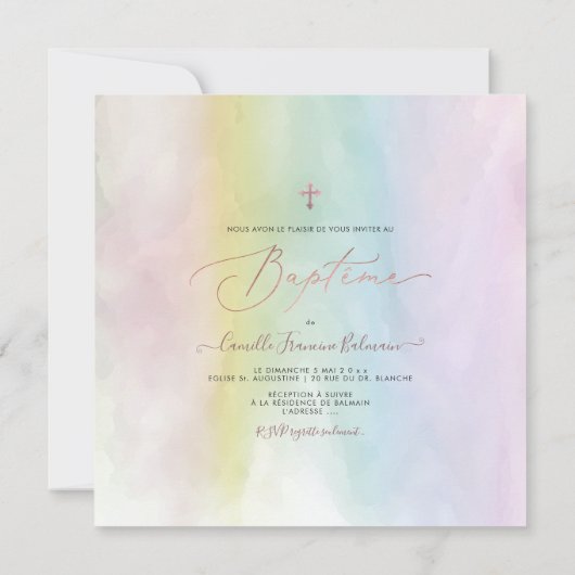 PixDezines水彩コットンキャンディ、バプテメファイル 招待状 (裏面)