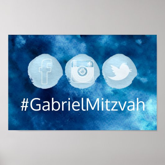 PixDezines水彩ソーシャルメディアのハッシュタグサイン ポスター (正面)