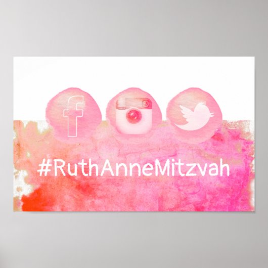 PixDezines水彩ソーシャルメディアのハッシュタグサイン ポスター (正面)