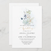 PixDezines水彩ダスティブルーウィンターコットン 招待状 (正面/裏面)