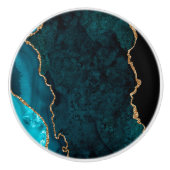 PixDezines水彩ダークティール(緑がかった色)アゲートセラミックノブ セラミックノブ (正面)