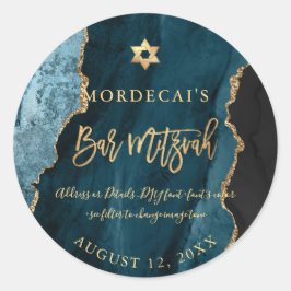 PixDezines水彩ティール（緑がかった色）ブルーアガテバー（ユダヤ教の）バル・ミツバー ラウンドシール