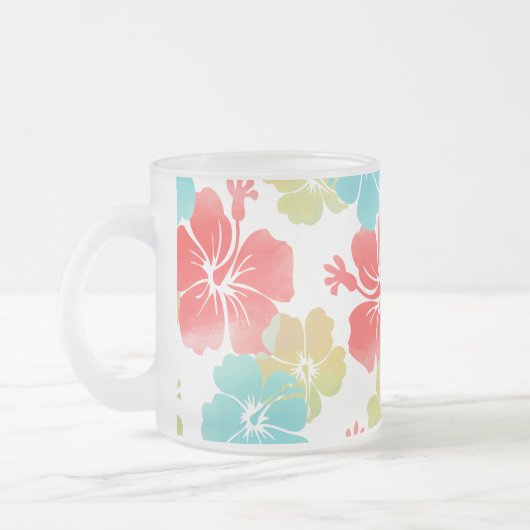 PixDezines水彩ハイビスカス/オレンジ/黄色/青 フロストグラスマグカップ (左)