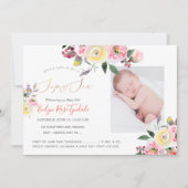 PixDezines水彩パステルイエローローズシップ+参照 招待状 (正面)