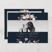 PixDezines水彩パステルバラ、日付を保存 ポストカード (正面/裏面)