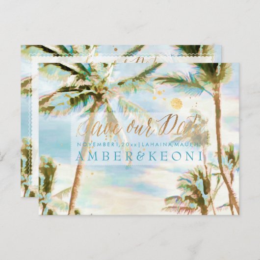 PixDezines水彩ビーチ救日写真 案内ポストカード (正面/裏面)