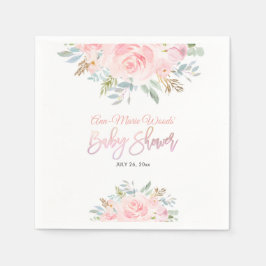 PixDezines水彩ピンクのバラ赤ちゃんシャワーの招待客 スタンダードカクテルナプキン