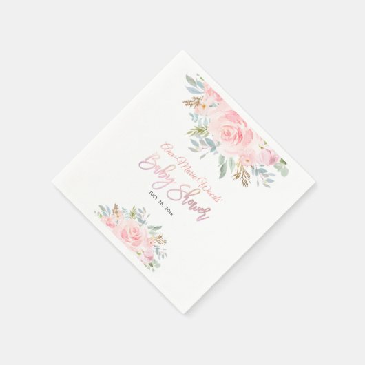 PixDezines水彩ピンクのバラ赤ちゃんシャワーの招待客 スタンダードカクテルナプキン (角)