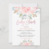 PixDezines水彩ピンクのバラ赤ちゃんシャワー 招待状 (正面)