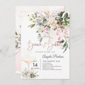 PixDezines水彩ピンクガムブランチ 招待状 (正面/裏面)