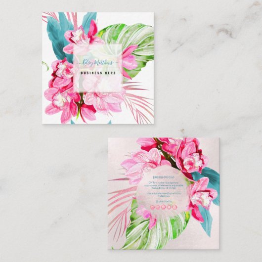 PixDezines水彩ピンクコナシンビジウム スクエア名刺 (正面/裏面)