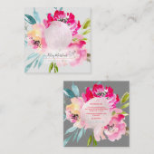 PixDezines水彩ピンク牡丹 スクエア名刺 (正面/裏面)
