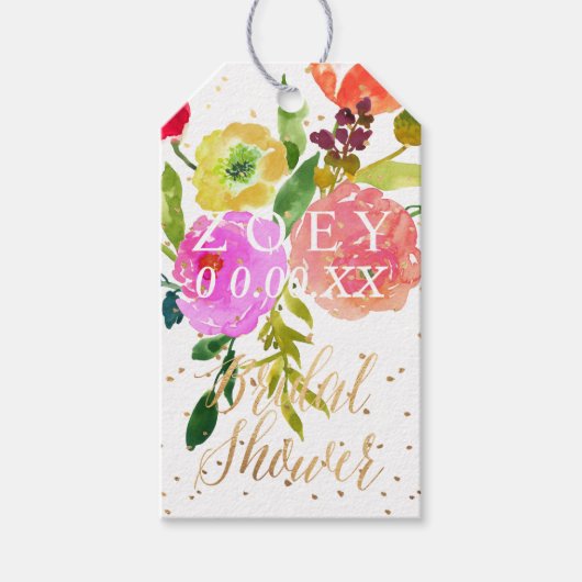 PixDezines水彩フローラブライダルシャワー ギフトタグ (正面)