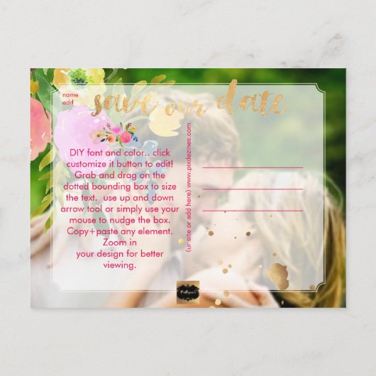 PixDezines水彩フローラ写真を保存 案内ポストカード (裏面)