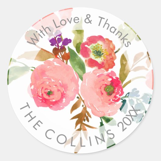 PixDezines水彩フローラ/ランヌクルス/サンキュー ラウンドシール (正面)