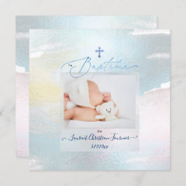 PixDezines水彩ブラシストローク、バプテメガルソン 招待状