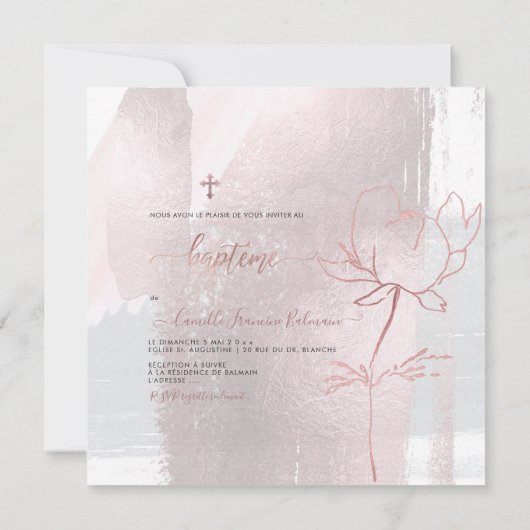 PixDezines水彩ブラシストローク、バプテメファイル 招待状 (裏面)