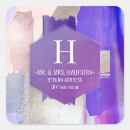 PixDezines水彩ブラシバイオレットシルバー赤面 スクエアシール