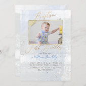 PixDezines水彩ブラシ仕上げバプテスマ1歳誕生日 招待状 (正面/裏面)