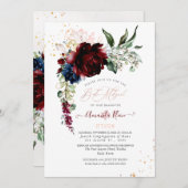 PixDezines水彩ブルゴーニュバラバルミツワー 招待状 (正面/裏面)