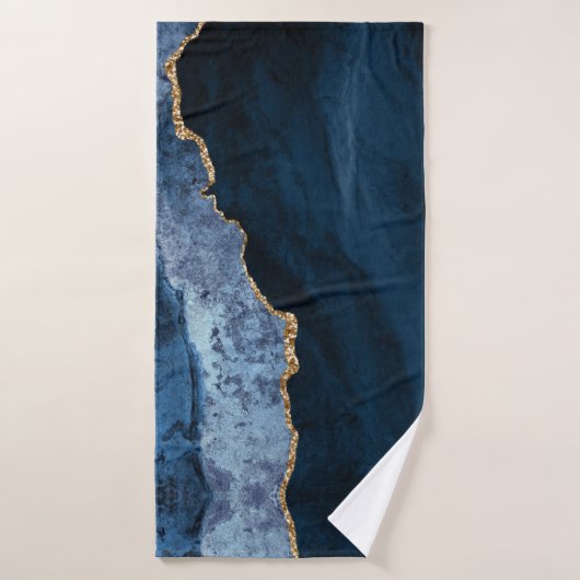 PixDezines水彩ブルーアガテ金ゴールド脈 バスタオルセット (バスタオル)