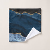 PixDezines水彩ブルーアガテ金ゴールド脈 バスタオルセット (ウォッシュタオル)