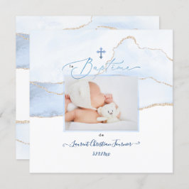 PixDezines水彩ブルーエアゲート、バプテメガルソン 招待状