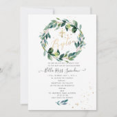 PixDezines水彩ブルーガムグリーナリーバプテスマ 招待状 (正面)