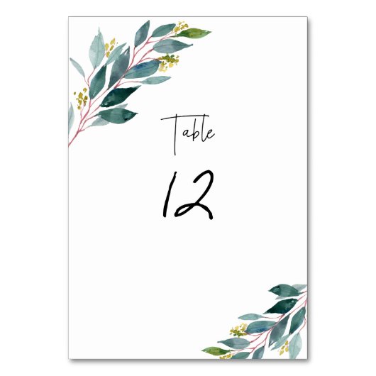 PixDezines水彩ブルーガムユーカリ テーブルナンバー (正面)