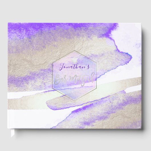 PixDezines水彩プラチナ+紫(ユダヤ教の)バル・ミツバー ゲストブック (正面)