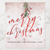 PixDezines水彩ホリーベリー+ローズゴールド ワインラベル (シングルラベル)