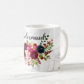 PixDezines水彩ボルドー+青い花 コーヒーマグカップ (正面右)