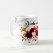 PixDezines水彩ボルドー+青い花 コーヒーマグカップ (正面左)