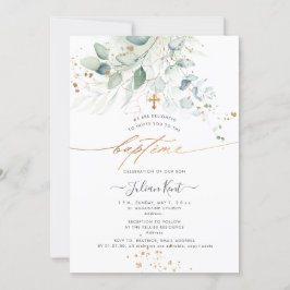 PixDezines水彩ユーカリプタスバプテメ 招待状