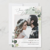 PixDezines水彩ユーカリ写真救日付 招待状 (正面)