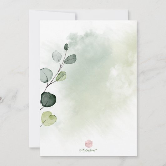 PixDezines水彩ユーカリ写真救日付 招待状 (裏面)