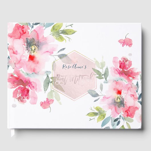 PixDezines水彩レッドグラデーションバラバルミツワー ゲストブック (正面)