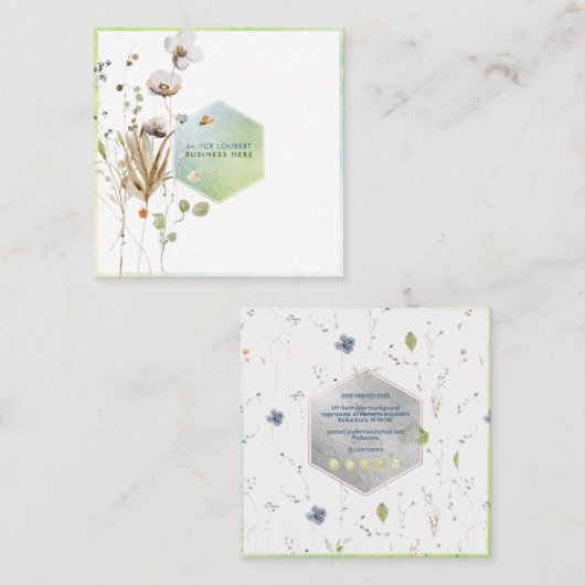 PixDezines水彩ワイルドフラワーハニカムスクーア スクエア名刺 (正面/裏面)